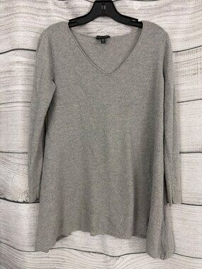 Eileen Fisher Gray Wool V Neck Long Sleeve Sweater Tunic Size XS